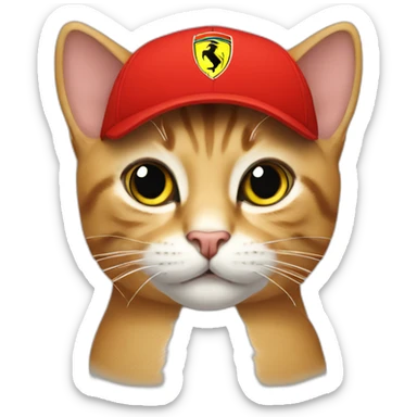  cat with f1 Ferrari red cap  sticker