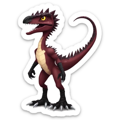 Maroon edgy badass modern sexy handsome punk velociraptor-dragon-Digimon, with black spiky mane, full body sticker