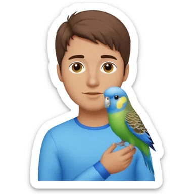 blue budgie parakeet with handsome brown haired man sticker