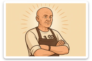 huddi shu odamni qariroq va soch soqolsiz tasvirlab ber sticker