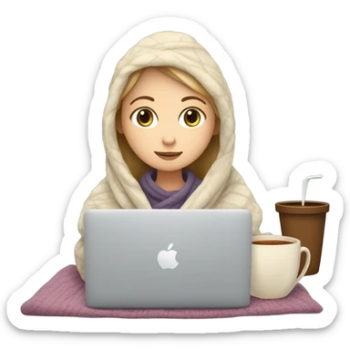 White Girl drinking tea with blanket on a macbook sticker