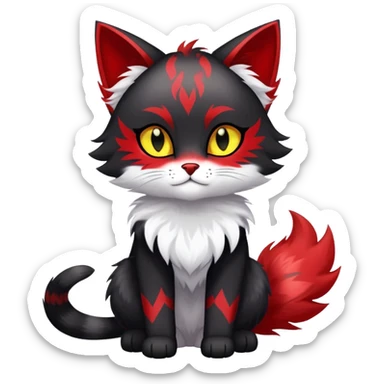 black Shiny Fionbri-Falvie-sparkle-feline-sona with yellow eyes, red edgy markings full body fursona sticker