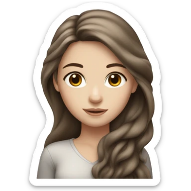 White girl with long voluminous brown hair, gray eyes sticker
