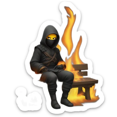 ninja sitting on bench on fire with letters raining sticker