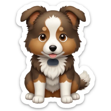 собака породи ауссі триколор з передніми білими  без білої полоски на голові лапками грається sticker