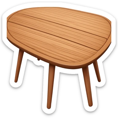 A 3D wooden table with subtle wood texture, rounded corners, gentle highlights, and a slightly angled perspective, matching the realistic-yet-simple style of the '🪑' chair emoji; medium brown tones, minimal details, emoji-friendly design. sticker