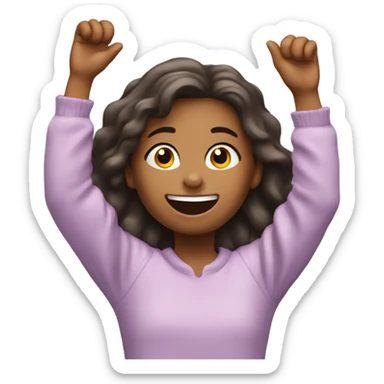 Happy girl wakes up in a bad and stretches her hands up in the air  sticker