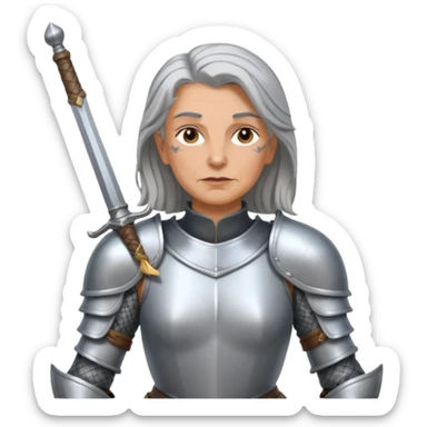 elderly tattooed knight, tattooed shoulder, long hair, female sticker