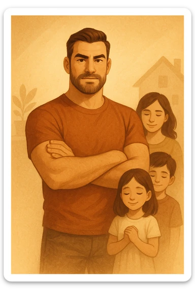 UOMO A BRACCIA CONSERTE CHE TRASMETTE PROTEZIONE PER LA SUA FAMIGLIA sticker