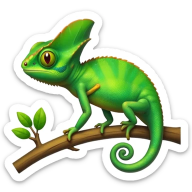 green chameleon looking at me, make it look like an emoji and standalone, with no branch. Make it very cute and like an animation. Make it look as ut sticker