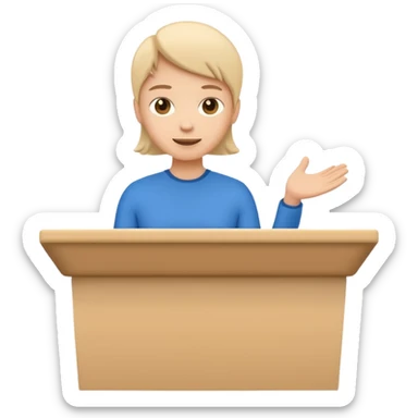 Minimal startup-style emoji icon of a person presenting behind a podium, flat vector illustration, friendly proportions, simple lines, modern SaaS pitch deck style, white background sticker