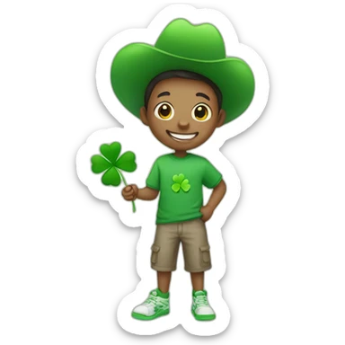happy boy with four-leaf clover in his hand sticker