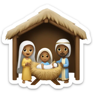 Nativity with a light skinned Mary, Joseph, and baby Jesus in the manger sticker