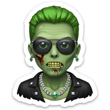 Zombie verde con lentes negros de sol y cadena de diamantes  sticker