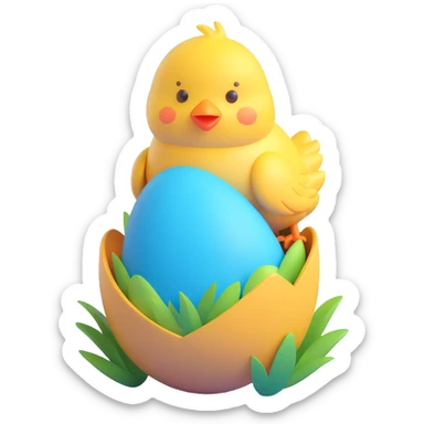Cute yellow chick hatching from Easter egg sticker