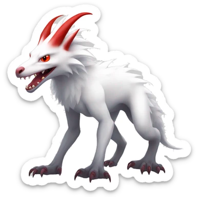 White edgy cute albino sergal-vernid-Fakémon with red mane and red eyes, full body sticker