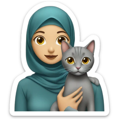 Hijab girl and grey cat sticker