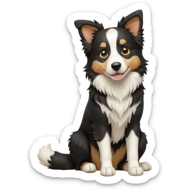 cinematic-[border collie dog]-realistic-full-body-sitting-emoji,-tail-resting-loosely-beside-its-paws,-head-tilted-dramatically,-scruffy-[black and white]-fur,-simplified-yet-realistic-focused-features,-highly-detailed,-glowing-with-an-almost-sarcastic-glow sticker