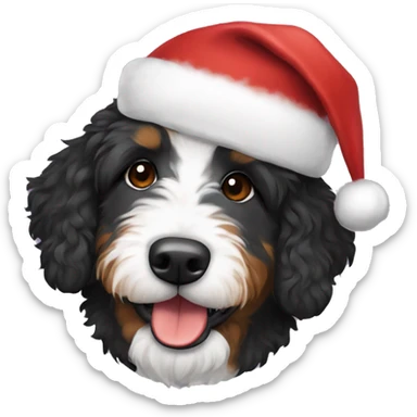 Bernedoodle with Santa hat sticker