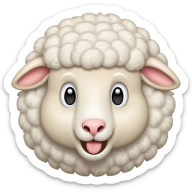 An emoji of a fluffy white sheep with its mouth open, making a 'meee' sound. Cute and cartoon-style, with soft wool texture and expressive eyes. Simple and playful design, resembling a classic farm animal emoji sticker