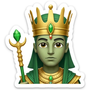 Ancient Egyptian god Osiris with green skin, Atef crown, and holding sticker