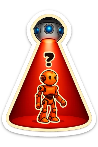 new character...robot being hit with a red beam by a flying robot sticker