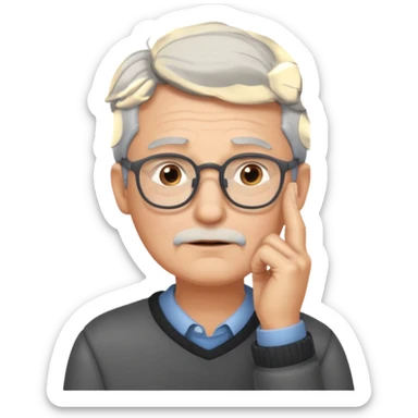 Gray haired man with glasses with his hand on his chin thinking sticker