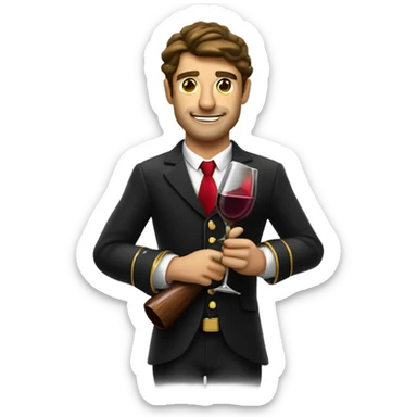 Bullfighter in a suit of lights, with a hunting rifle slung over his shoulder and a glass of red wine in his hand sticker