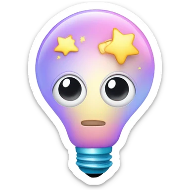 light bulb with little brain and stars inside, eyes looking up, blend of pastel colours sticker