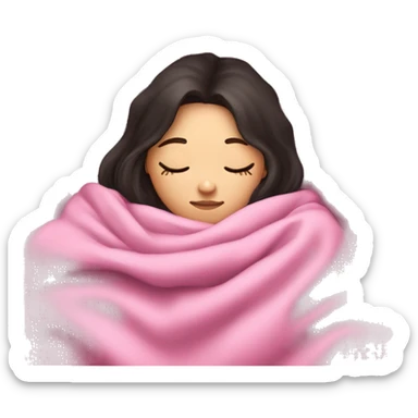 Pale girl with dark hair sleeping under pink blanket  sticker