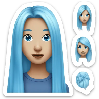 teenage girl with blue eyes and long blue hair and nose ring sticker