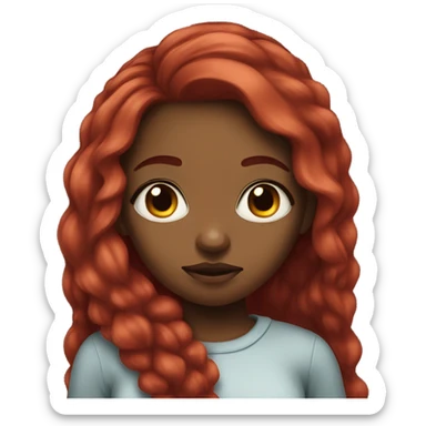 black girl with long red hair sad sticker