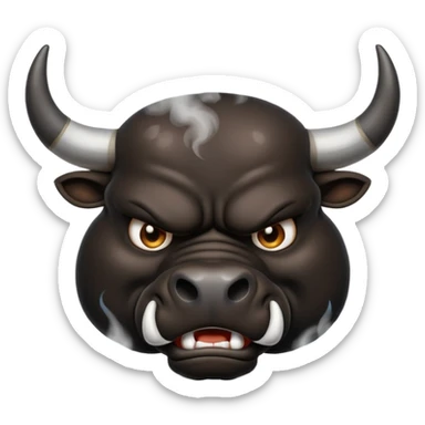 Emoji of an angry black powerful bull with steam coming out of its nose sticker
