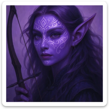 purple fantasy elf archer, close-up, intricate face paint, ethereal vibe sticker