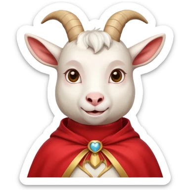 white female goat wearing a read cape sticker