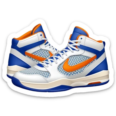 Cinematic Realistic image of a pair of basketball sneakers featuring detailed mesh and leather textures, vibrant color accents and dynamic design lines, illuminated by bold, high-energy arena lighting sticker
