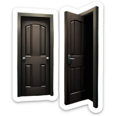 An icon showing a dark, eerie environment with ominous shadows, inspired by horror games like Resident Evil. The design includes a dimly lit corridor, a creepy door slightly ajar, and a silhouette lurking in the background. A sense of suspense and fear is conveyed. Transparent background. sticker