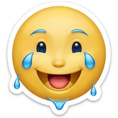 Emoji, yellow round laughing face, blue tears of joy on it  sticker