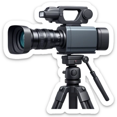 Create an emoji for video recording. Show a  single lens professional video camera on heavy tripod, symbolizing the act of filming. Use modern, professional colors. Do not include any emojis or smiley faces. Make the background transparent. sticker