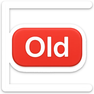 button with the word 'Old', bold white text on red rounded rectangle, matching iOS emoji 'NEW' button style, emoji style sticker