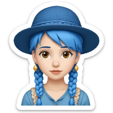 hat wearing earrings braided girl blue hair sticker