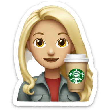 Blonde girl holding Starbucks  sticker