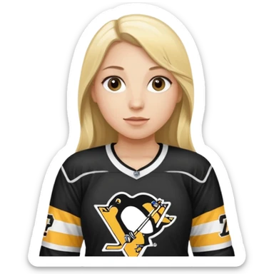Girl long hair blonde with hockey jersey pittburgh penguins sticker