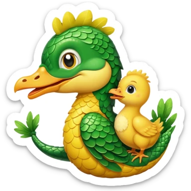 Baby chicken kissing baby crocodile  sticker