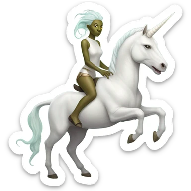 reptilian alien woman, full body, on a white unicorn sticker