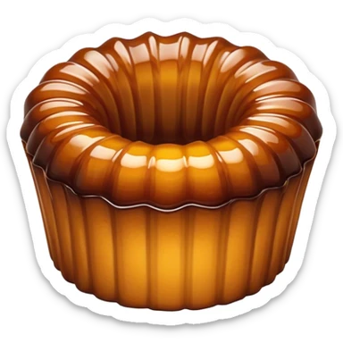 Cinematic rich cannelé, dark caramelized crust with a soft, custard-like interior, glossy finish, warm golden hues, elegant and indulgent. sticker