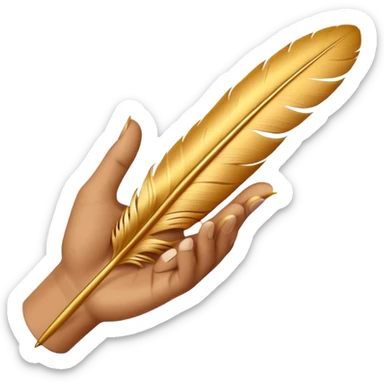 3D perspective hand holding premium golden ink feather sticker