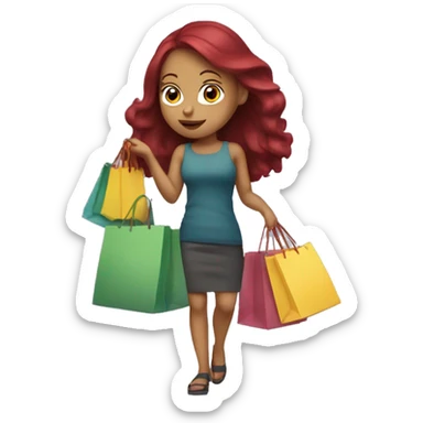 Long Burgundy haired girl, shopaholic, carrying a lot of shopping bags sticker