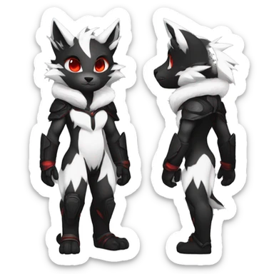 Anthro-Edgy-Cool-Dark-Black-White-Red-Contrast-Colors-Fantasy-Fur-Sona-Chibi-Shiny-Fakémon-Hybrid full body sticker