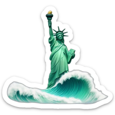 statue of liberty surfering on a big wave sticker